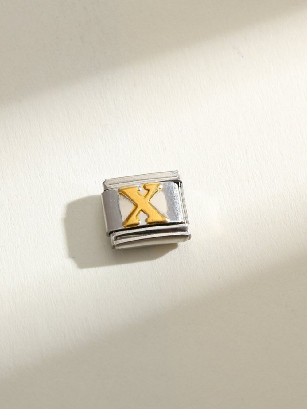 Letter X Raised Gold and Silver Initial 9mm Stainless Steel Italian Charm